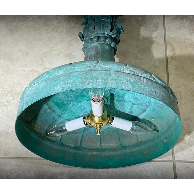 Exquisite 19th-Century Salvage Solid Copper Chandelier / Ceiling Light Fixture For Sale - Image 9 of 14