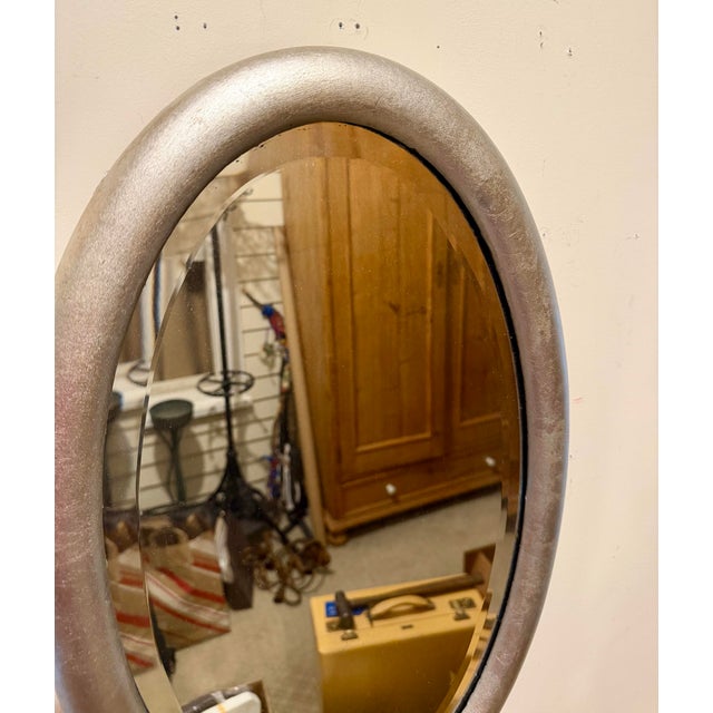 Antique Beveled Silver Leaf Oval Mirror For Sale In New York - Image 6 of 11