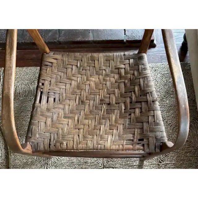 Antique Primitive Bentwood Arm Ladder Back Chair With Original Woven Splint Seat For Sale - Image 9 of 10