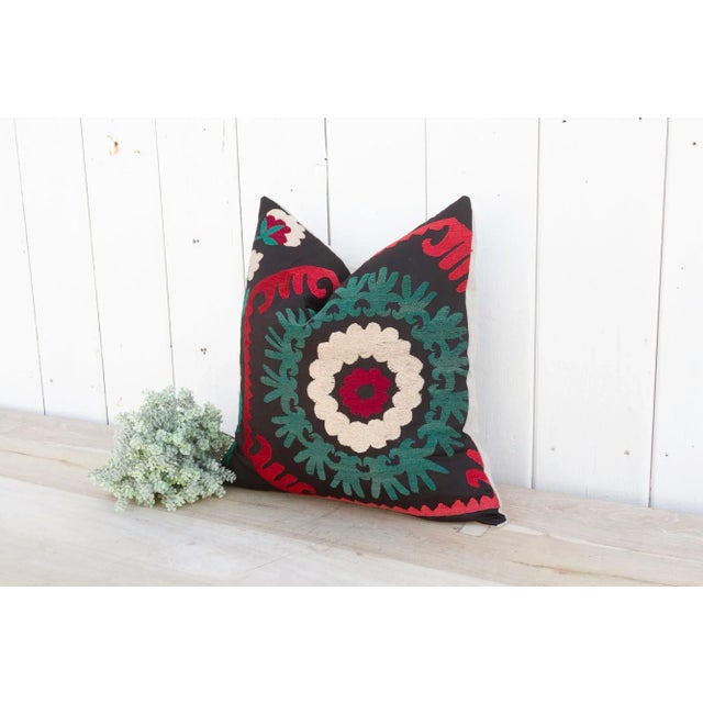 Indian Emerald Sahin Vintage Suzani Pillow For Sale - Image 3 of 9