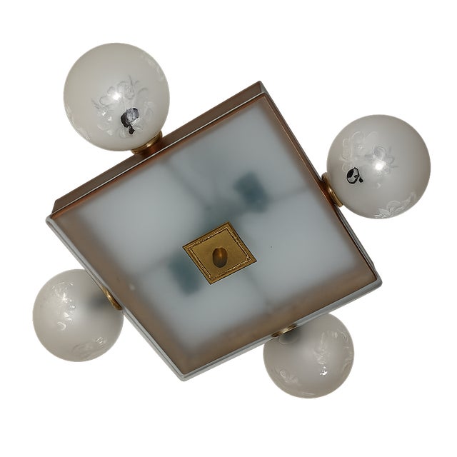Mid-Century Ceiling Light in Brass, Wood and Frosted Glass, 1950s For Sale - Image 15 of 15