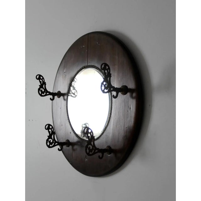 American Antique Hall Mirror With Hooks For Sale - Image 3 of 11
