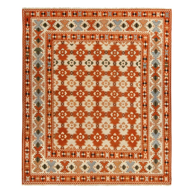 Textile Handwoven Vintage Balkan Kilim Rug in Orange, Beige Tribal Geometric Pattern For Sale - Image 7 of 7