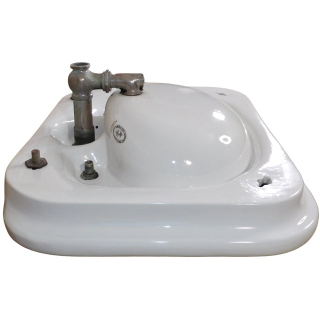 Antique 1908 Thomas Maddock's Son's Co. Vitreous China Console / Top-Mount (Drop-In) Sink For Sale - Image 16 of 18
