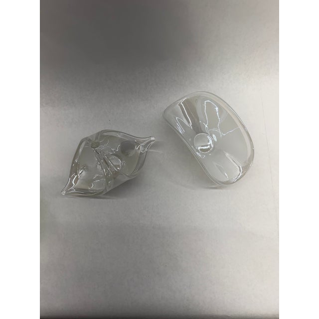 1960s 1960s Mid-Century Modern Murano-Style Freeform Clear & White Cased Art Glass Dishes - Pair For Sale - Image 5 of 10