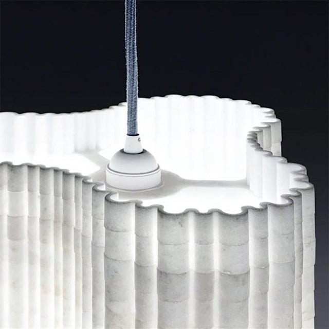 Contemporary Stripes A6 Decorative Hanging Lamp in Afyon White Marble by Bufalini Marmi For Sale - Image 3 of 13