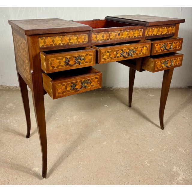 Neoclassical 20th Century Spanish Marquetry Vanity Desk with Drop Leaves For Sale - Image 3 of 18
