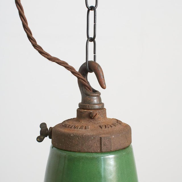 Green Enamel Pendant Light from Benjamin, 1940s For Sale - Image 4 of 7