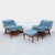 A rare pair of sculptural upholstered recliners with matching ottoman, designed by Folke Ohlsson and produced by DUX of...