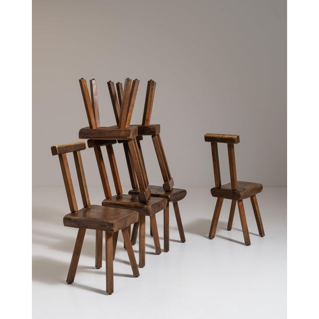 Set of Six 1960s Belgian Brown Brutalist Oak Mobichalet Dining Chairs For Sale - Image 14 of 15