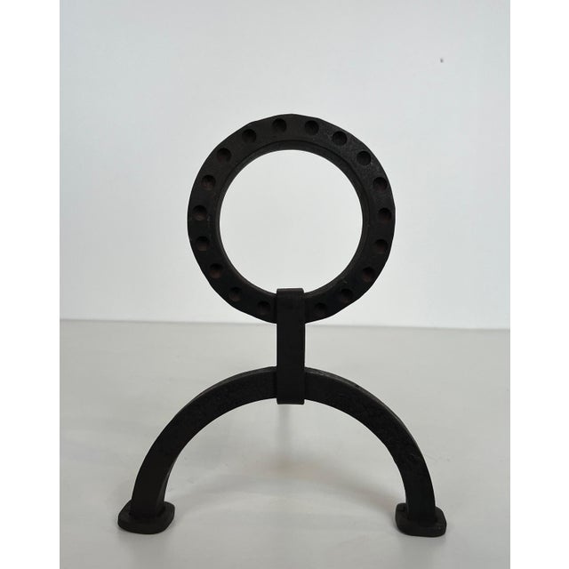 Pair of Modernist Wrought Iron Andirons in the Style of Jacques Adnet For Sale - Image 11 of 12