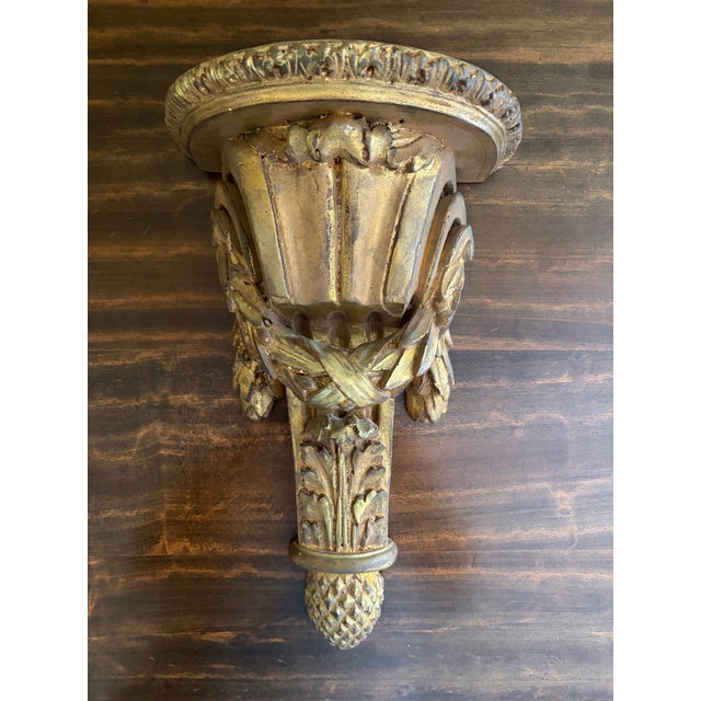 Sculpture Materials Pair of Italian Neoclassical Gilt Foliate Wall Shelves by Borghese For Sale - Image 7 of 13