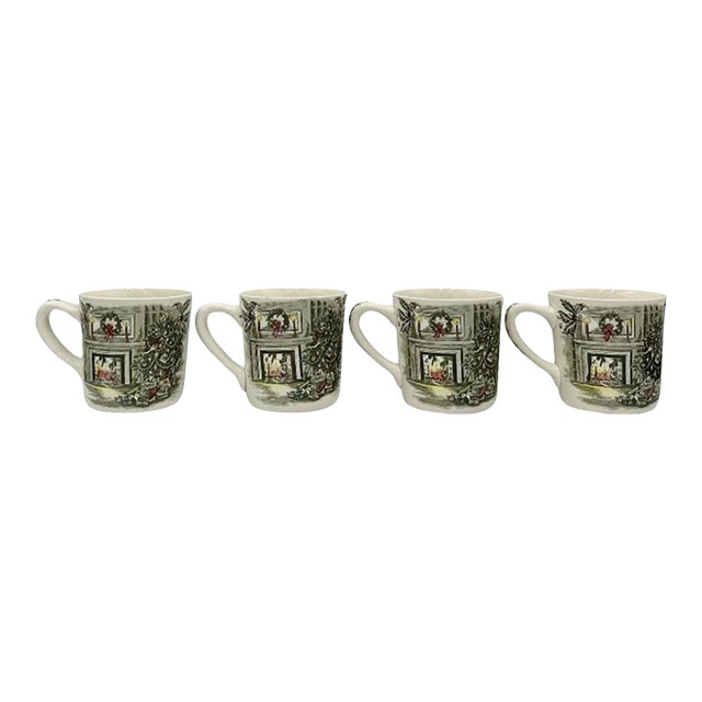 Vintage Set of 4 Johnson Bros Holiday Christmas Mugs For Sale