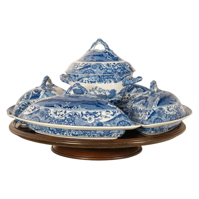 Antique Copeland Spode Blue & White Porcelain "Italian" Pattern Lazy Susan 1890 For Sale - Image 10 of 17