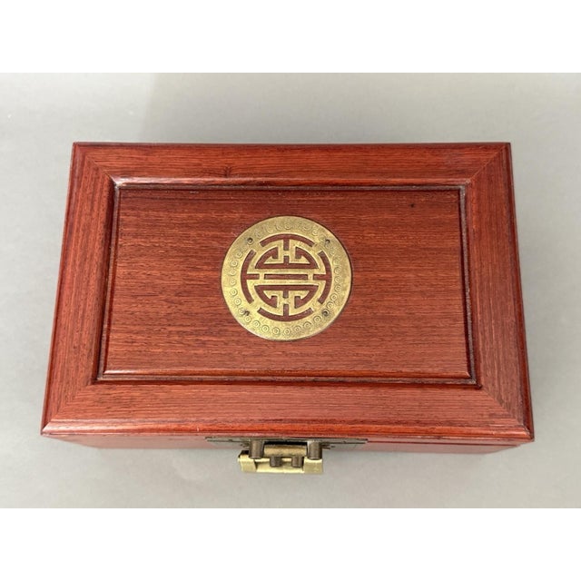 Chinese Asian Wooden Jewelry Box Brass Red Lined Trinket Chest W/Key + Lock Vintage For Sale - Image 14 of 18