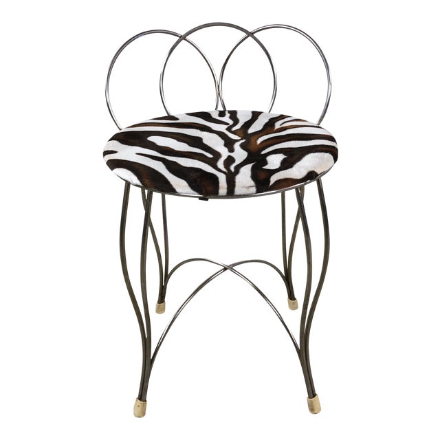 1960s Vanity Stool With Animal Print Chairish