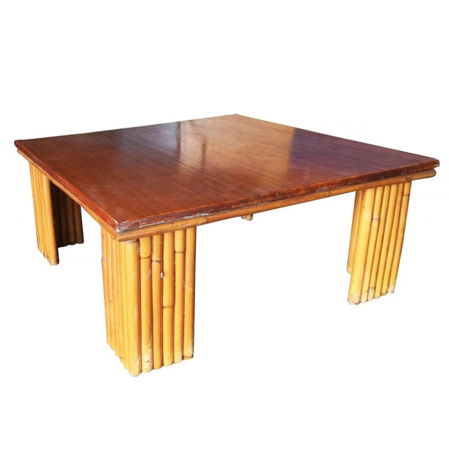 1950s 1950s Restored Two-Tier Stacked Rattan Leg Corner Table with Mahogany Top For Sale - Image 5 of 8