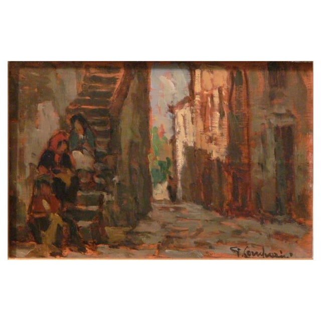 Giuseppe Comparini, Stepladder in the Alley, Oil on Canvas, 1971 For Sale