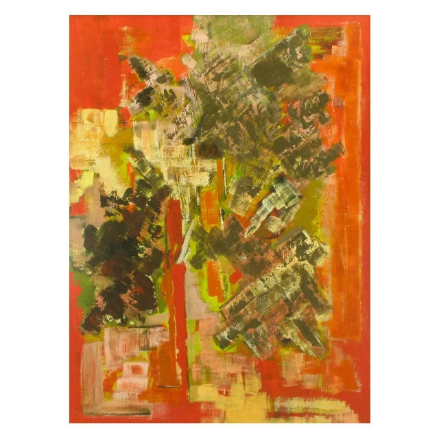 Persimmon Vibrant Persimmon, Brown and Chartreuse Abstract Acrylic on Poster Board Signed For Sale - Image 8 of 8