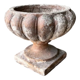 Vintage Fluted Cement Garden Urn For Sale