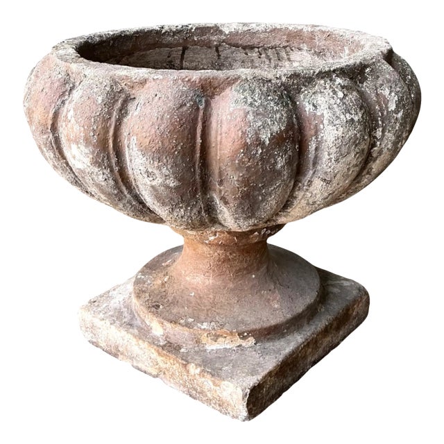 Vintage Fluted Cement Garden Urn For Sale