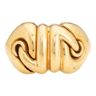 Vintage Signed Bulgari Doppio Cuore 18k Yellow Gold Ring Size 6.5 For Sale