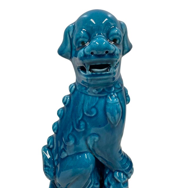 Ceramic Vintage Chinese Porcelain Turquoise Foo Dog Figurines - A Pair For Sale - Image 7 of 10