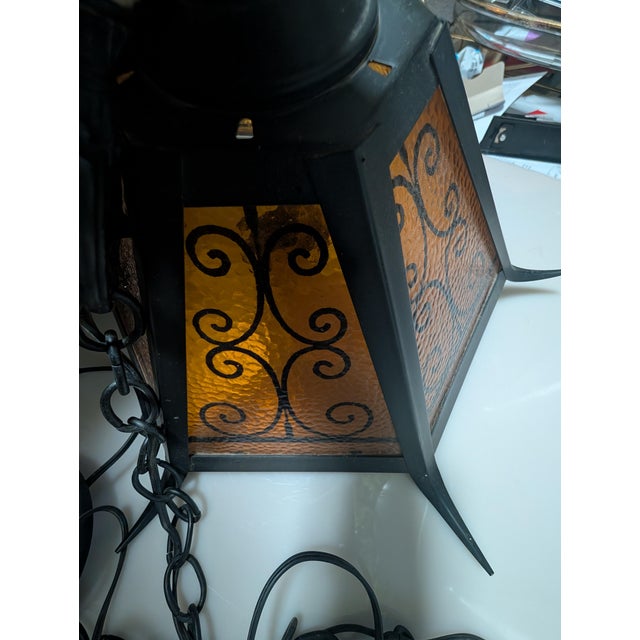Mid 20th Century Spanish Revival Wrought Iron Swag Pendant Lamp For Sale - Image 11 of 12
