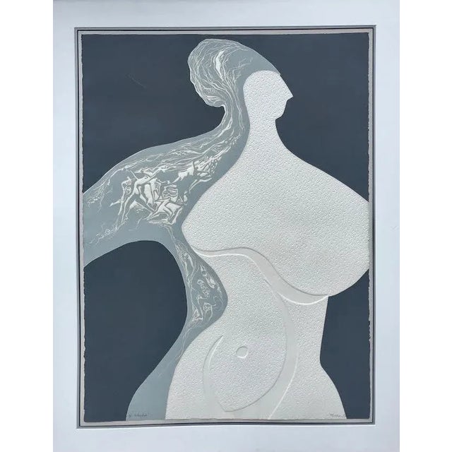 Mickie Rosen, American 1927- Modernist A large vintage modernist figurative embossed lithograph signed lower right and...