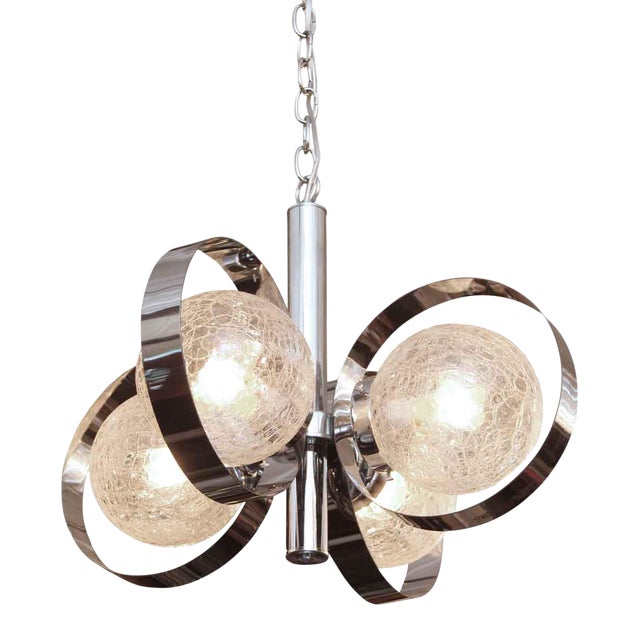 Crackle Glass Pendant Light Shade vintage italian crackled glass shade nickel plated fixture for sale