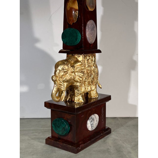 Large Italian Grand Tour Style Handpainted & Gilded Obelisk of the Minerva With Semi-Precious Stone Specimens For Sale - Image 4 of 12