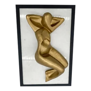 1990s Abstract Nude Bronze Female Sculpture on White Marble Base