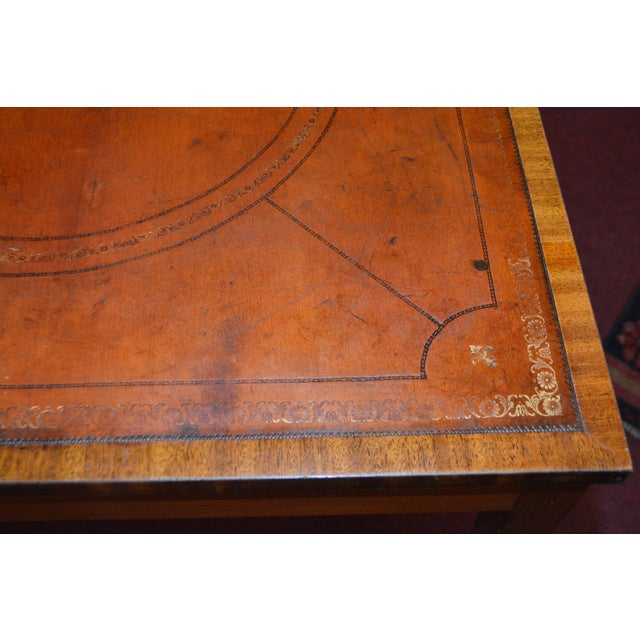 Wood Vintage English Tan / Gold Leather Topped Square Wooden Game or Card Table For Sale - Image 7 of 18