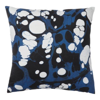 Marmorizzata Midnight Blue Pillow on Cotton/Linen Blend For Sale