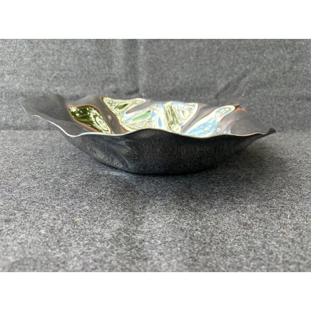 Vintage Alessi Crumpled Stainless Fruit Bread Bowl For Sale - Image 13 of 15