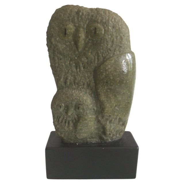 1960s Green Marble Owl Sculpture on Composition Base For Sale - Image 11 of 11