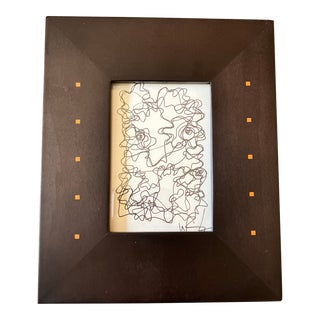 1980’s Original Wayne Cunningham Small Abstract Black Ink Drawing Inlaid Wood Tabletop Frame For Sale