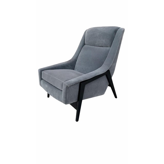Mid Century Modern Folke Ohlsson for DUX Lounge Chair Newly Reupholstered in Blu Steel Italian Mohair This Mid Century...