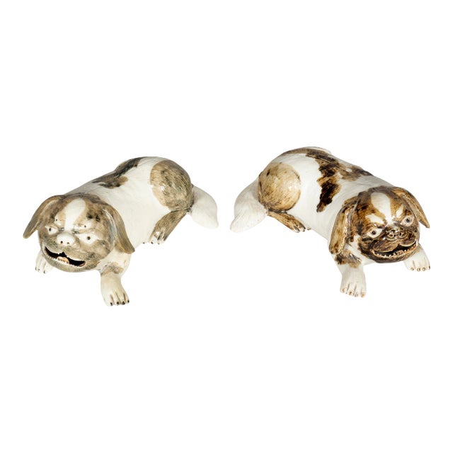 Chinese Export Porcelain Puppies - a Pair For Sale