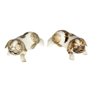 Chinese Export Porcelain Puppies - a Pair