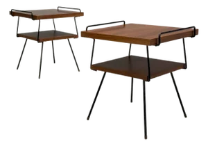 Tony Paul Style, Lacquered Iron, Walnut, Side Tables, Usa, 1960s