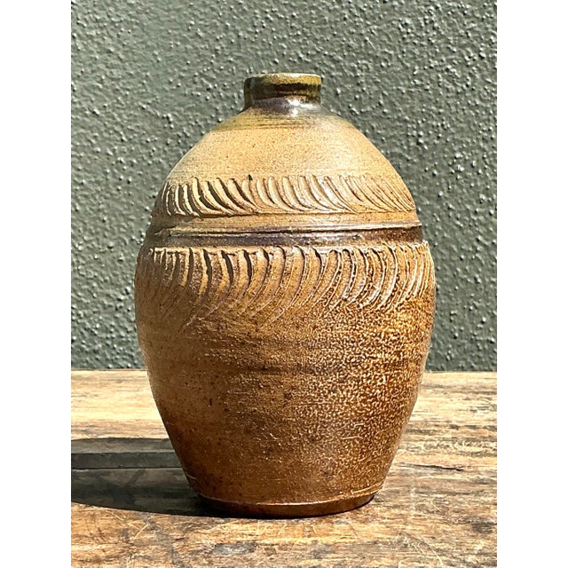 Vintage Original Studio Pottery Ribbed Vase For Sale In West Palm - Image 6 of 12
