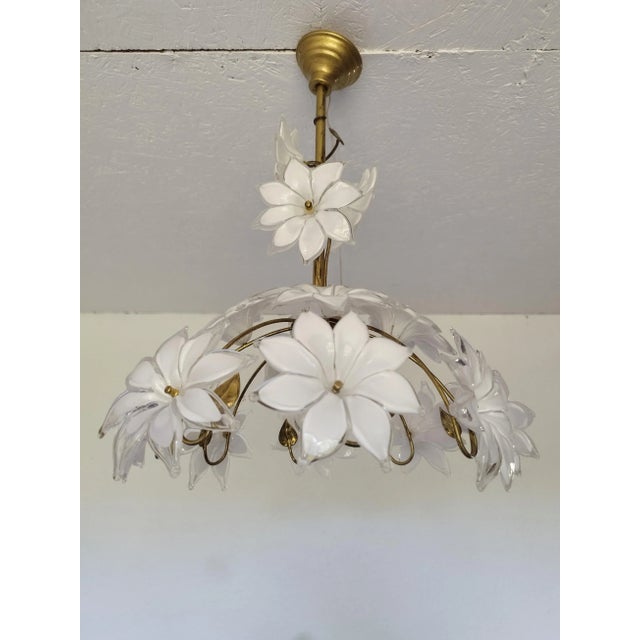 Italian 1980s Italian Murano White Ceiling Pendant Light For Sale - Image 3 of 8