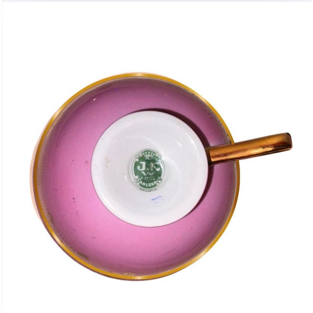 Pink 1920s Pink JKW Bavaria Love Story Tea Cup, Saucer and Salad Plate For Sale - Image 8 of 8