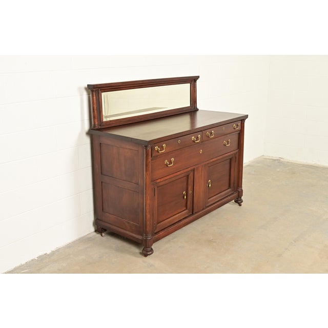 Victorian Antique American Empire Mahogany Sideboard With Mirrored Backsplash, Circa 1890s For Sale - Image 3 of 14