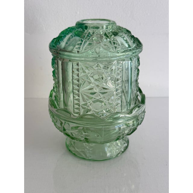 Vintage Light Green Pressed Glass Fairy Lamp For Sale - Image 9 of 10