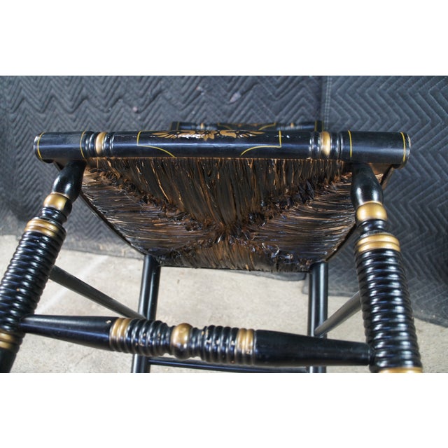 2 Antique L. Hitchcock Black Gold Stenciled Farmhouse Harvest Rush Seat Chairs For Sale - Image 11 of 13