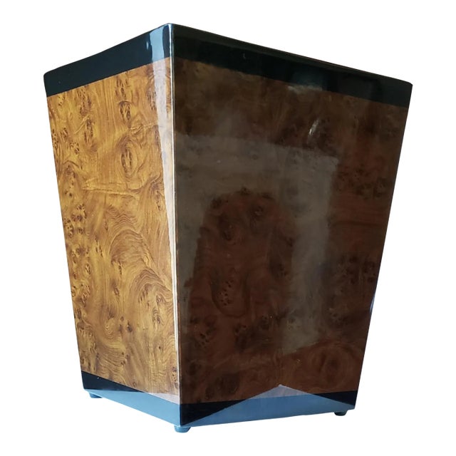 Vintage Walnut Burl Wood Wastebasket Planter Box Jardiniere For Sale