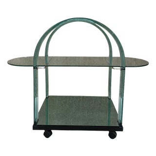 Postmodern Italian Curved Green Glass Bar Cart by Fiam, 1980s For Sale
