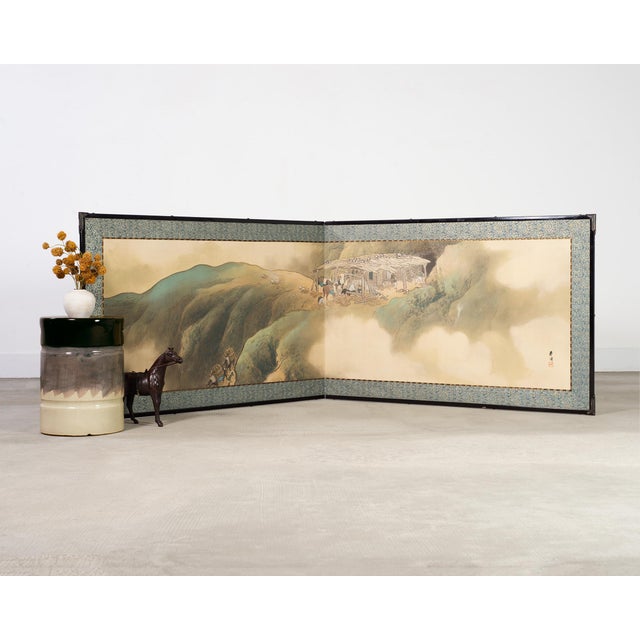 An important and finely executed Japanese two-panel folding byōbu screen crafted in the Nihonga tradition, depicting a...